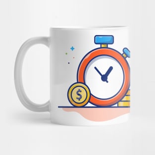 Stop watch and and stack of coin cartoon Mug